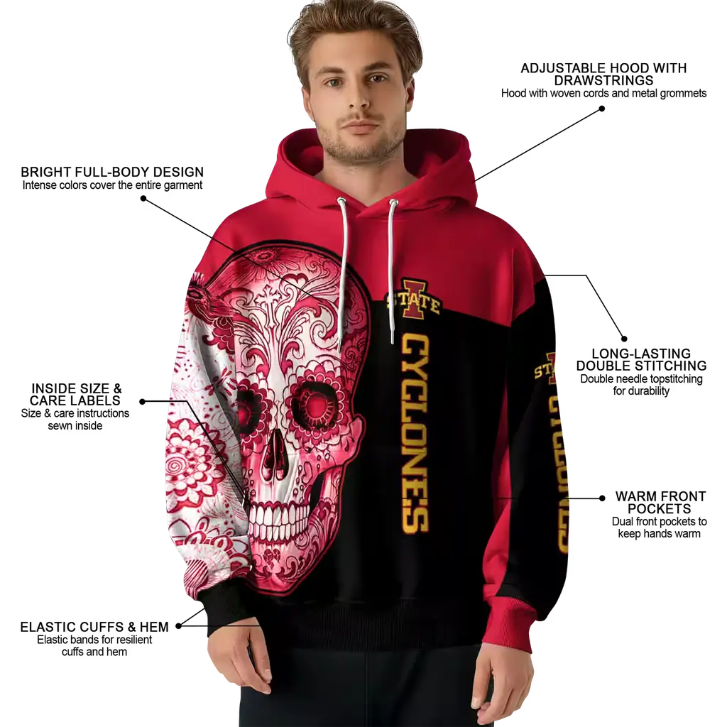 iowa state cyclones sugar skull red black hoodie latest model iowa state cyclones sugar skull red black hoodie latest model
