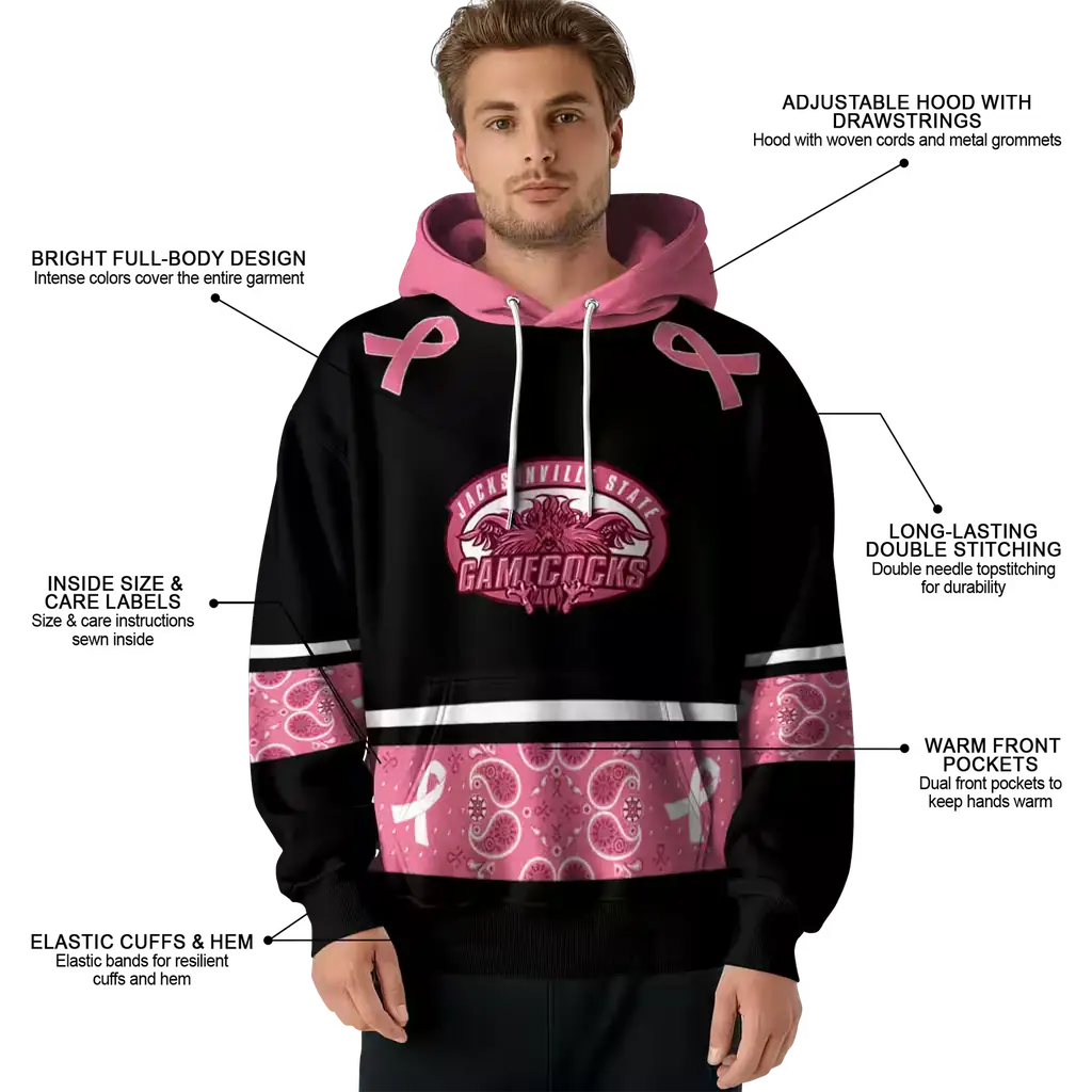 jacksonville state gamecocks awareness ribbon black pink hoodie latest model jacksonville state gamecocks awareness ribbon black pink hoodie latest model