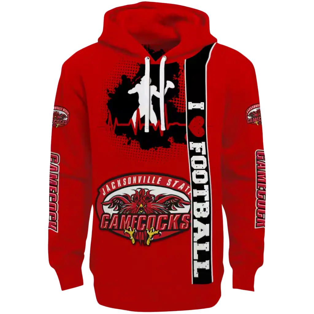 jacksonville state gamecocks football heartbeat red hoodie best selling jacksonville state gamecocks football heartbeat red hoodie best selling