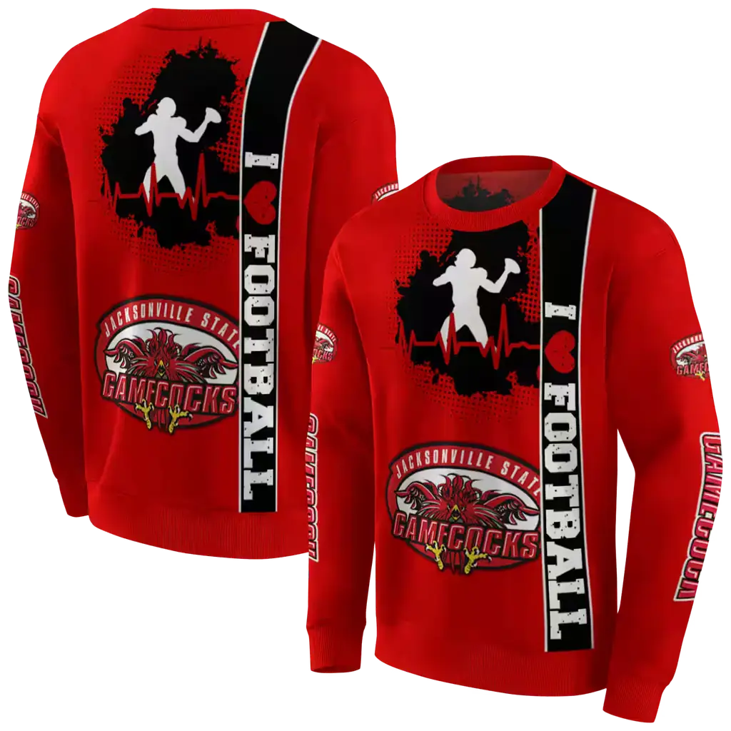 jacksonville state gamecocks football heartbeat red hoodie premium grade jacksonville state gamecocks football heartbeat red hoodie premium grade
