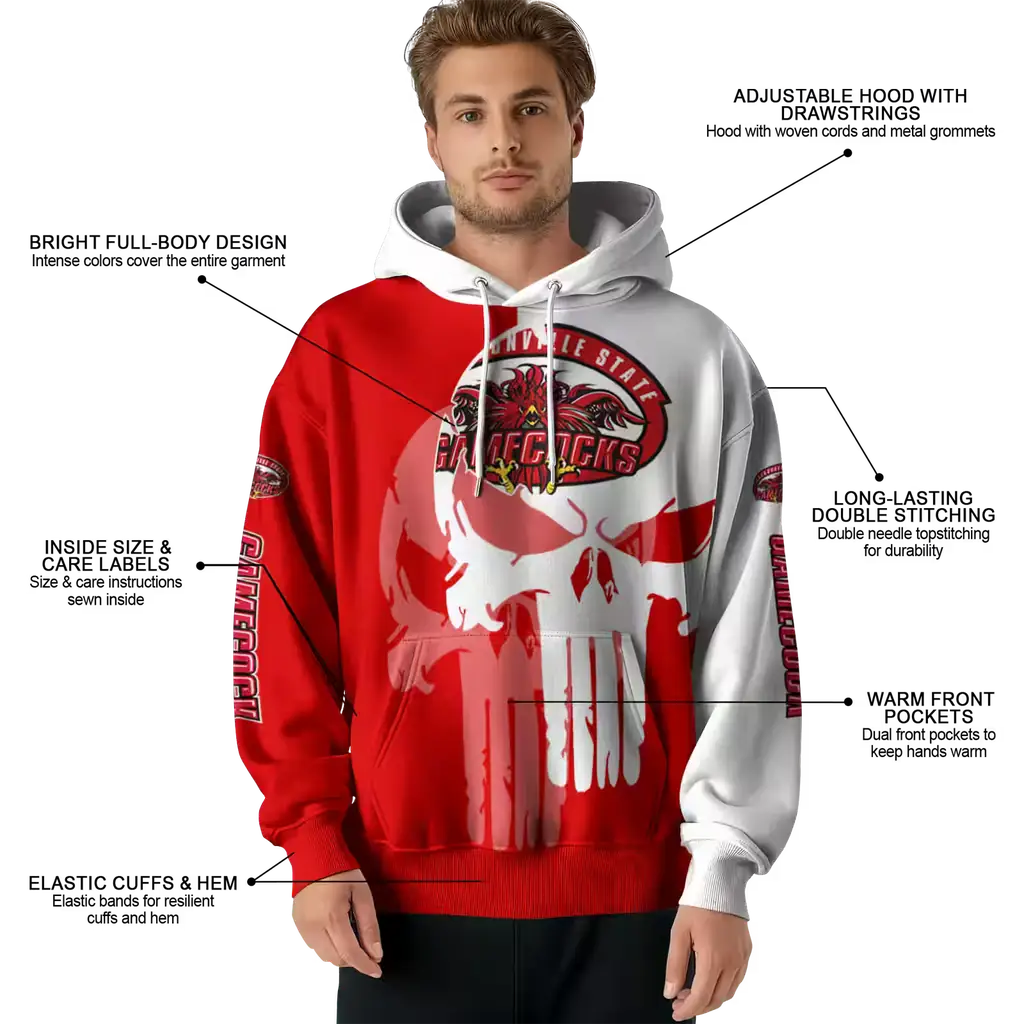 jacksonville state gamecocks graphic punisher red white hoodie latest model jacksonville state gamecocks graphic punisher red white hoodie latest model