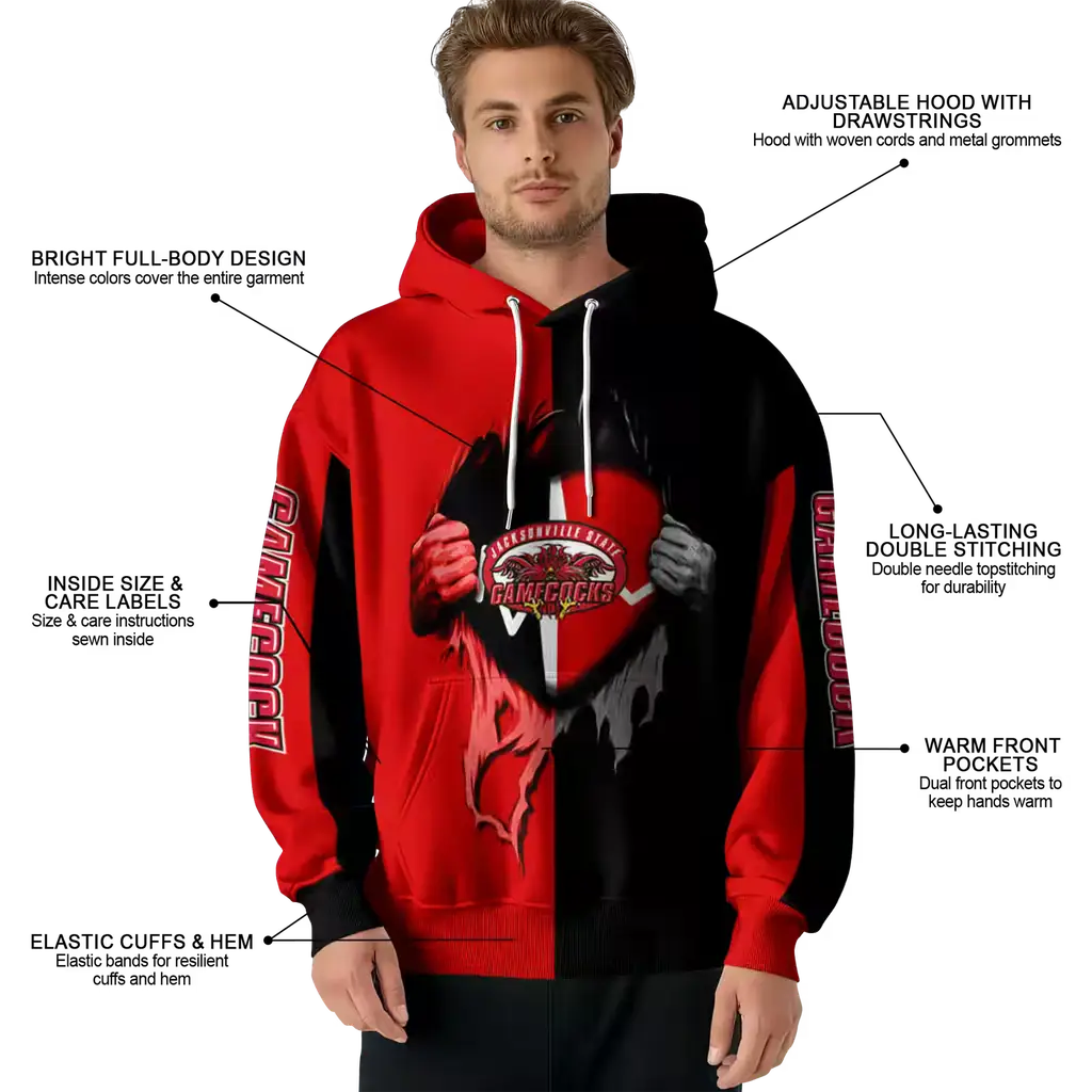 jacksonville state gamecocks heartbeat graphic red hoodie latest model jacksonville state gamecocks heartbeat graphic red hoodie latest model
