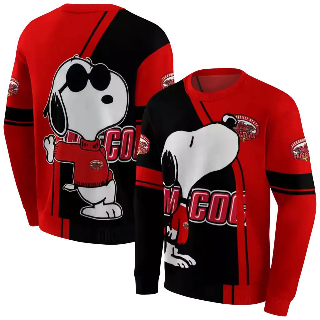 jacksonville state gamecocks playful snoopy red hoodie premium grade jacksonville state gamecocks playful snoopy red hoodie premium grade