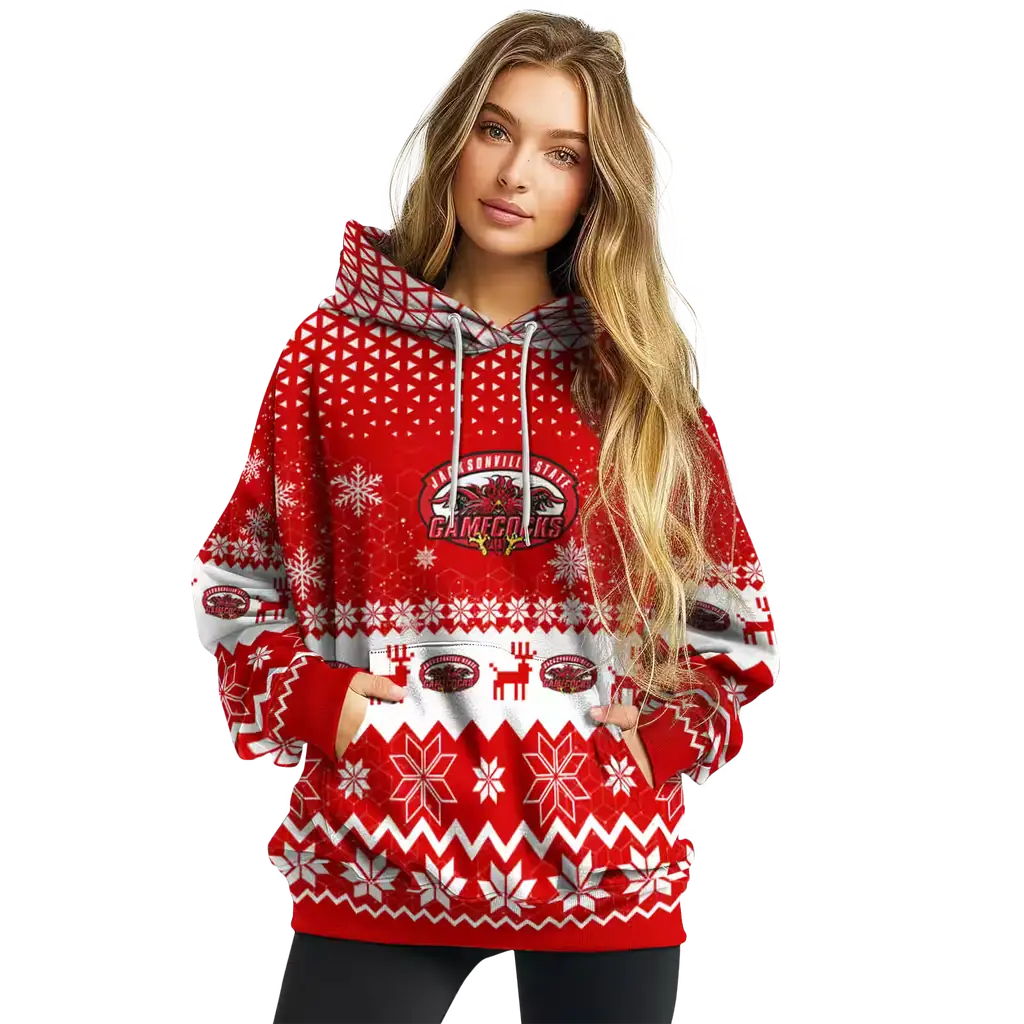 jacksonville state gamecocks reindeer motif red hoodie high quality jacksonville state gamecocks reindeer motif red hoodie high quality