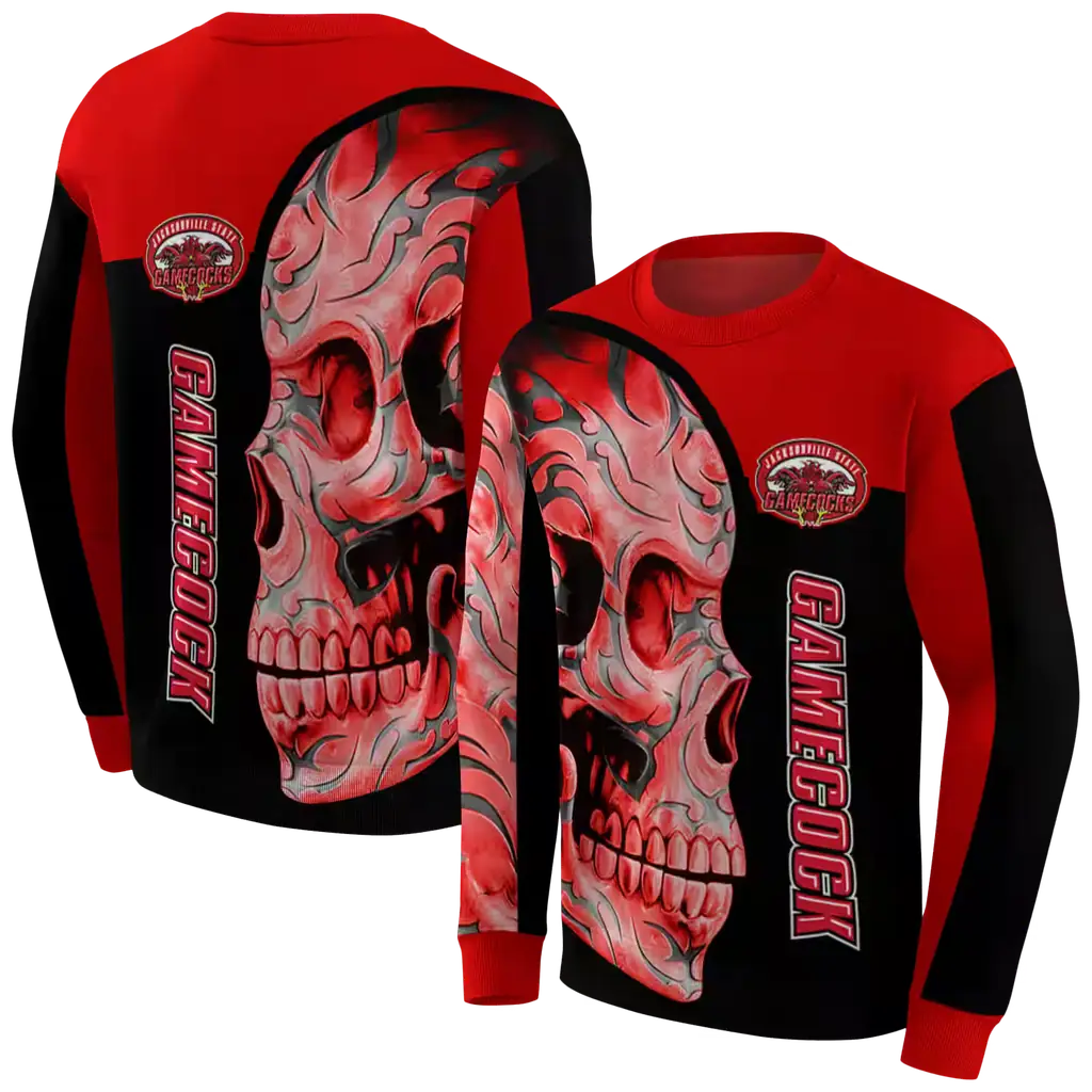 jacksonville state gamecocks skull motif red black hoodie premium grade jacksonville state gamecocks skull motif red black hoodie premium grade