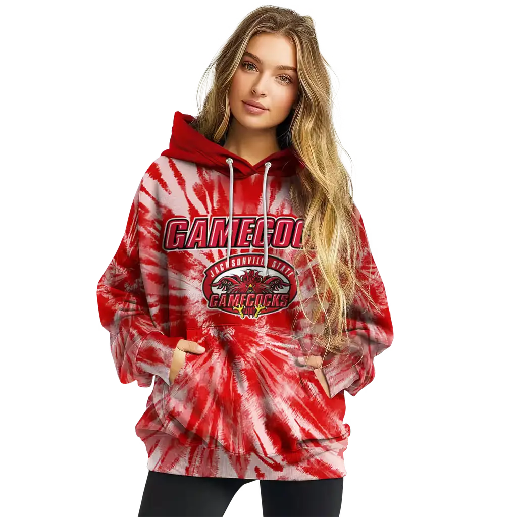 jacksonville state gamecocks tie dye pattern red hoodie high quality jacksonville state gamecocks tie dye pattern red hoodie high quality