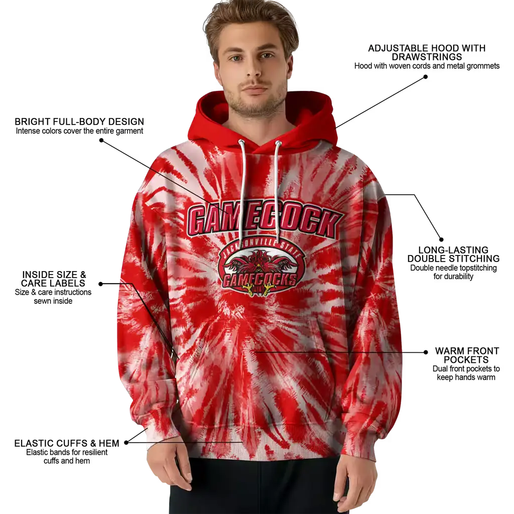 jacksonville state gamecocks tie dye pattern red hoodie latest model jacksonville state gamecocks tie dye pattern red hoodie latest model