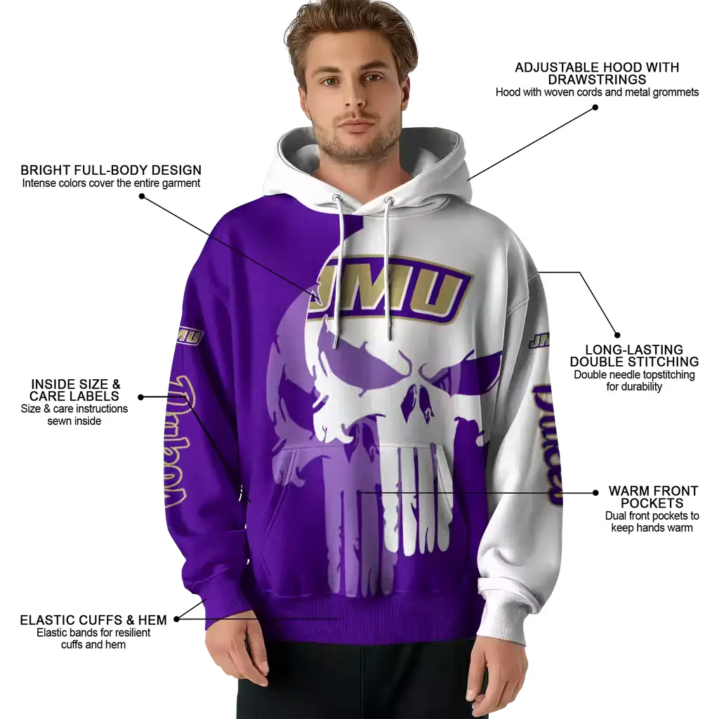 james madison dukes graphic punisher purple white hoodie latest model james madison dukes graphic punisher purple white hoodie latest model