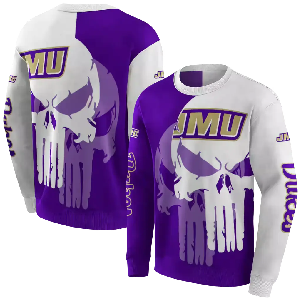 james madison dukes graphic punisher purple white hoodie premium grade james madison dukes graphic punisher purple white hoodie premium grade