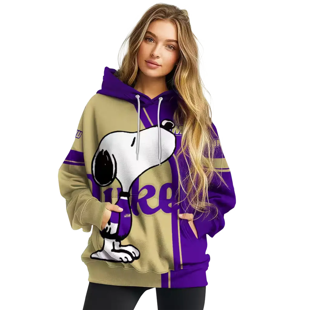 james madison dukes playful snoopy purple hoodie high quality james madison dukes playful snoopy purple hoodie high quality