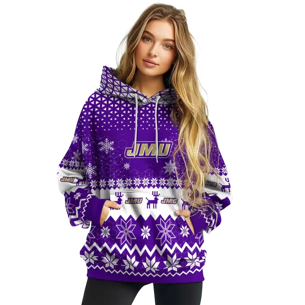 james madison dukes reindeer motif purple hoodie high quality james madison dukes reindeer motif purple hoodie high quality