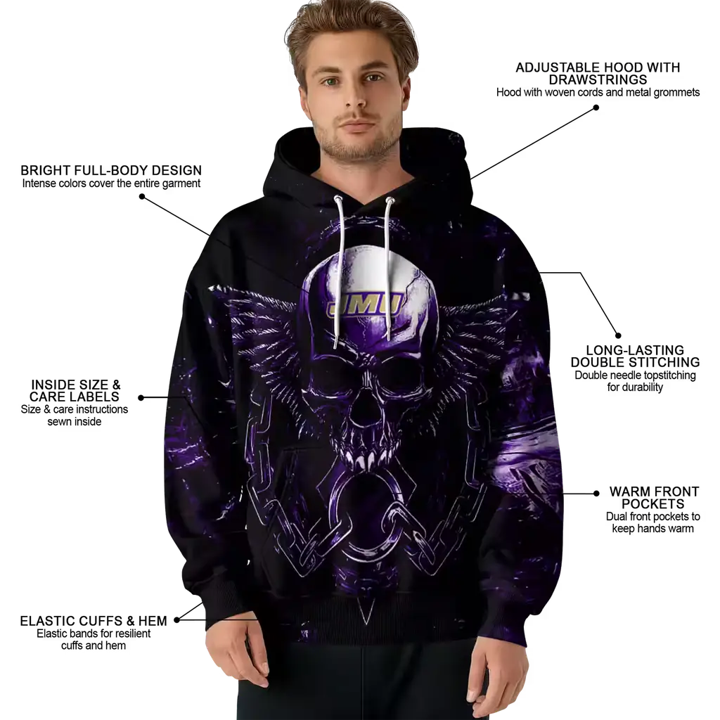james madison dukes skull artwork purple black hoodie latest model james madison dukes skull artwork purple black hoodie latest model