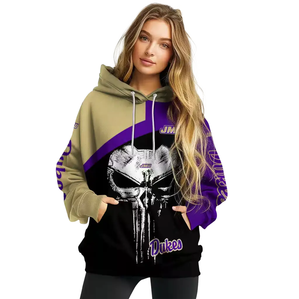 james madison dukes skull punisher gold black hoodie high quality james madison dukes skull punisher gold black hoodie high quality