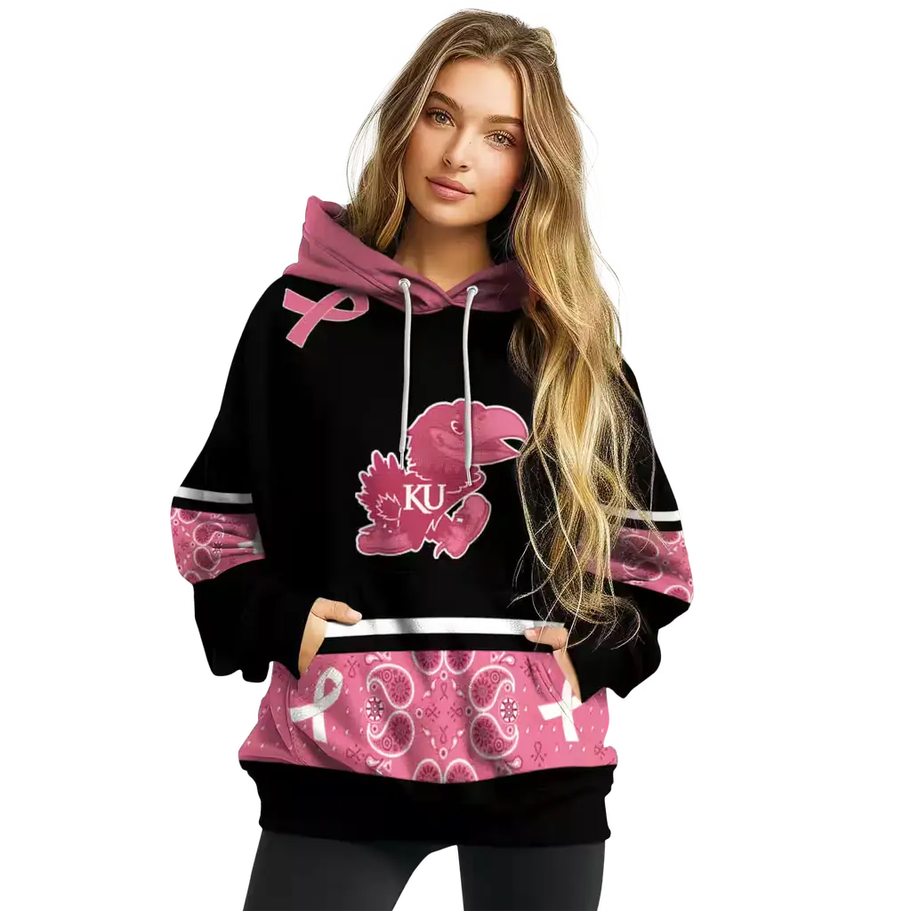 kansas jayhawks awareness ribbon black pink hoodie high quality kansas jayhawks awareness ribbon black pink hoodie high quality