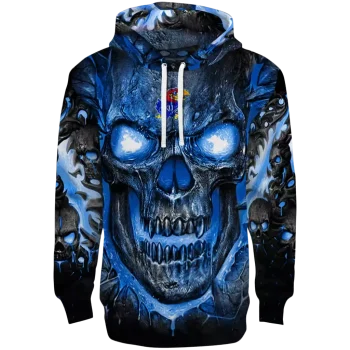 kansas jayhawks demonic skull blue black hoodie best selling