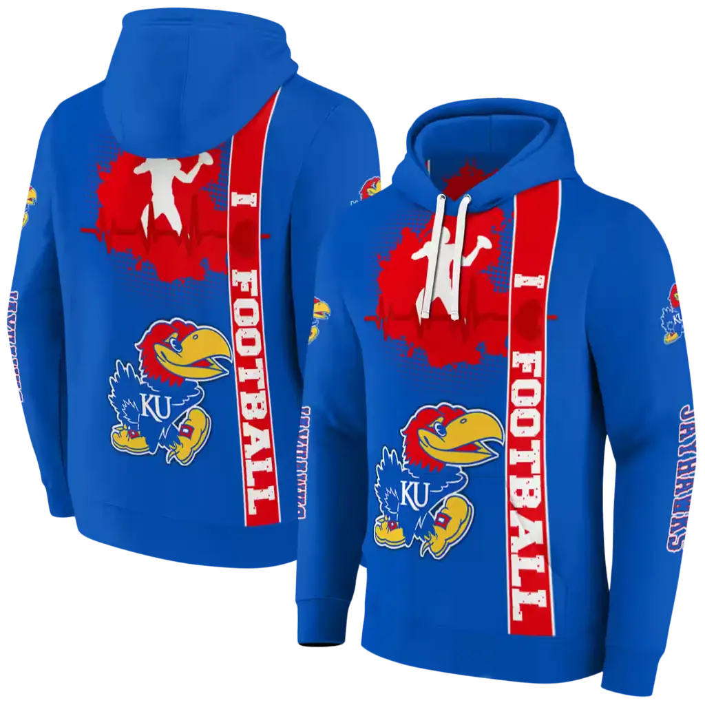 kansas jayhawks football heartbeat blue hoodie fashion forward kansas jayhawks football heartbeat blue hoodie fashion forward