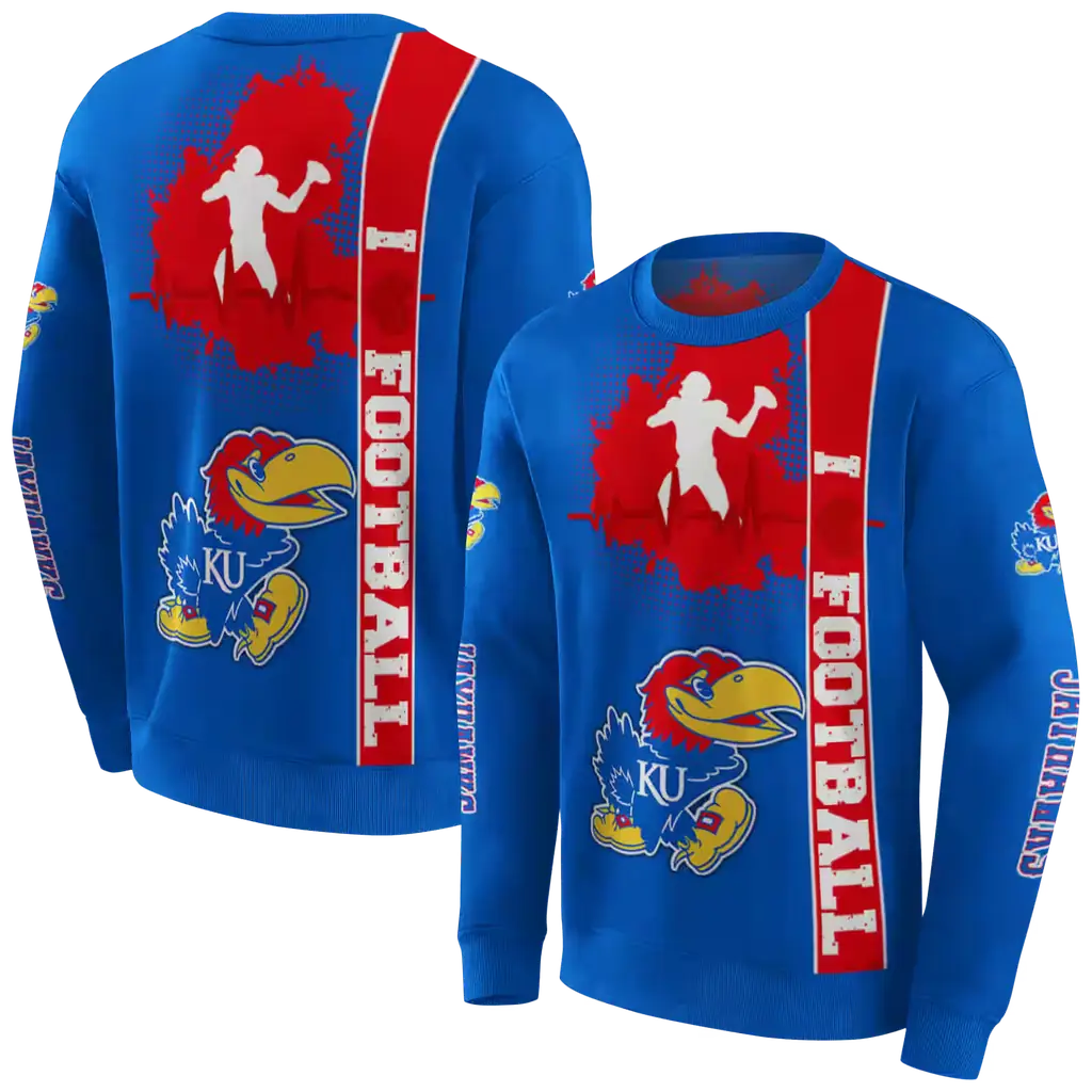 kansas jayhawks football heartbeat blue hoodie premium grade kansas jayhawks football heartbeat blue hoodie premium grade