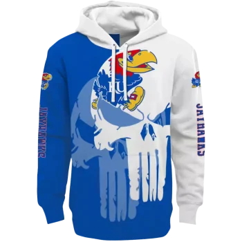 kansas jayhawks graphic punisher blue white hoodie best selling