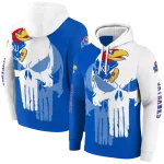 kansas jayhawks graphic punisher blue white hoodie best selling