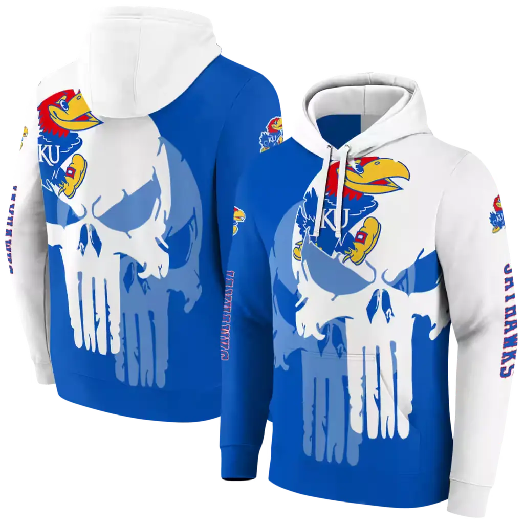 kansas jayhawks graphic punisher blue white hoodie fashion forward kansas jayhawks graphic punisher blue white hoodie fashion forward