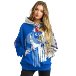 kansas jayhawks graphic punisher blue white hoodie best selling