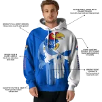 kansas jayhawks graphic punisher blue white hoodie best selling