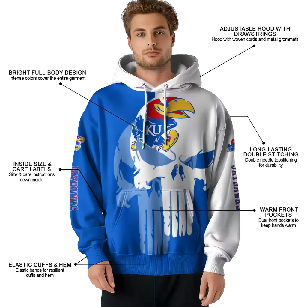 kansas jayhawks graphic punisher blue white hoodie latest model kansas jayhawks graphic punisher blue white hoodie latest model