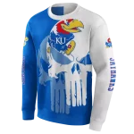 kansas jayhawks graphic punisher blue white hoodie best selling