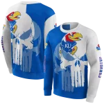 kansas jayhawks graphic punisher blue white hoodie best selling