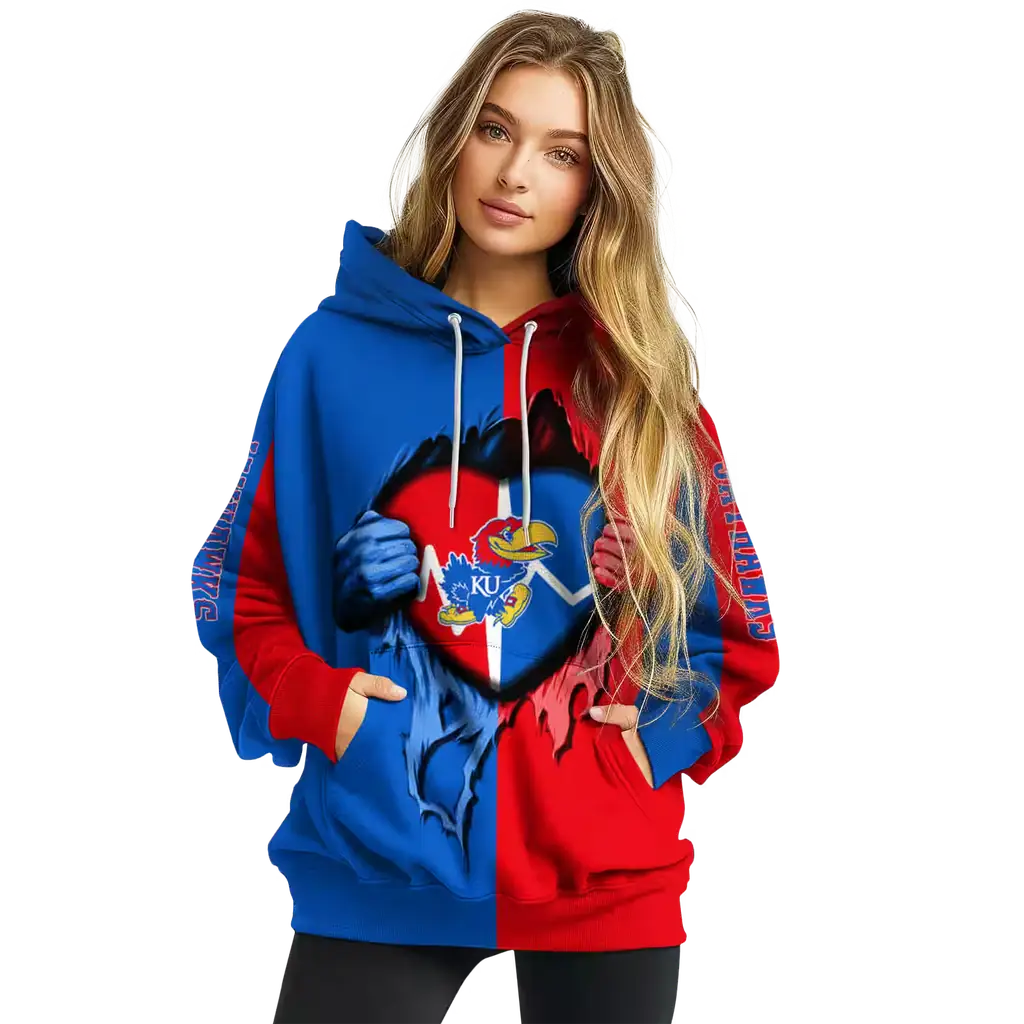 kansas jayhawks heartbeat graphic blue hoodie high quality kansas jayhawks heartbeat graphic blue hoodie high quality