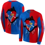 kansas jayhawks heartbeat graphic blue hoodie best selling