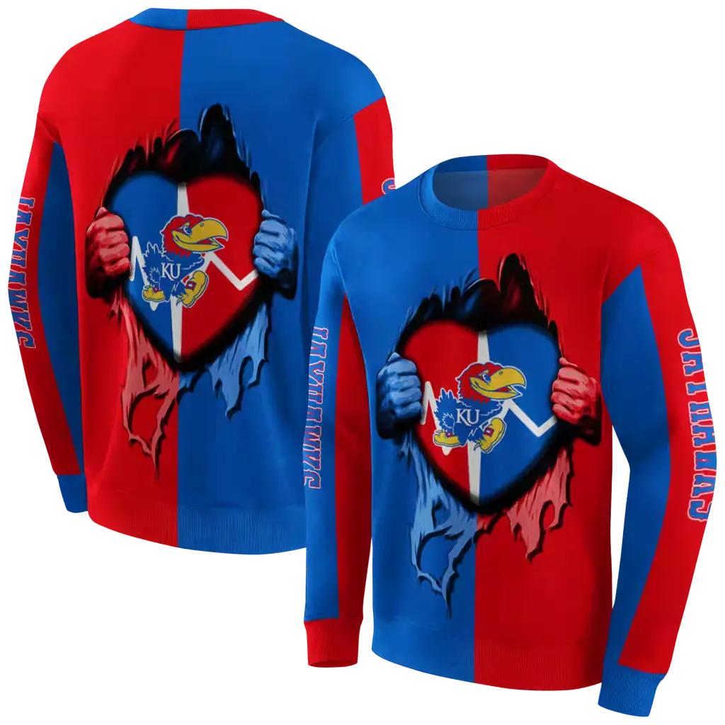 kansas jayhawks heartbeat graphic blue hoodie premium grade kansas jayhawks heartbeat graphic blue hoodie premium grade