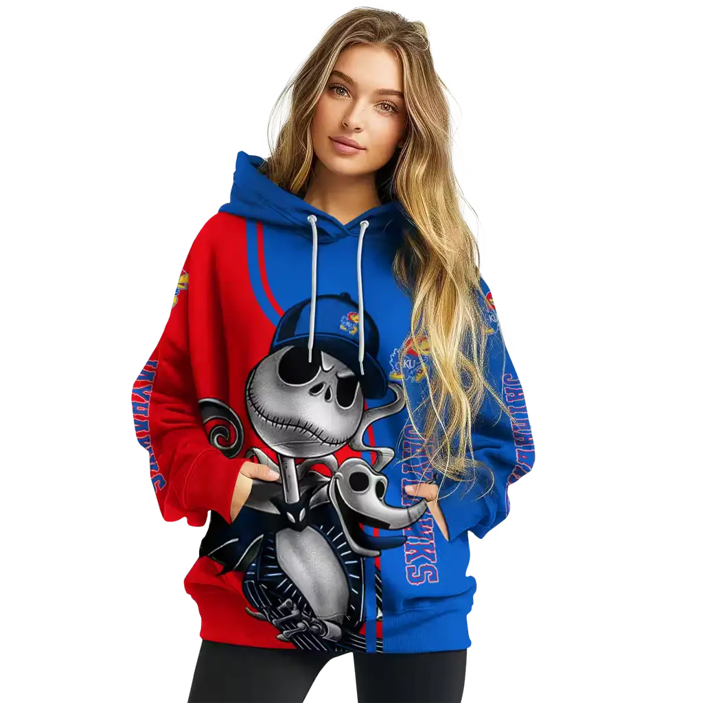 kansas jayhawks jack skellington blue hoodie high quality kansas jayhawks jack skellington blue hoodie high quality
