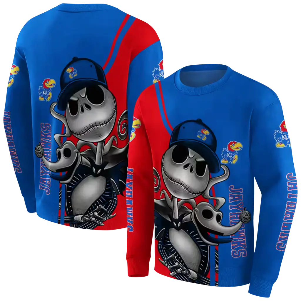 kansas jayhawks jack skellington blue hoodie premium grade kansas jayhawks jack skellington blue hoodie premium grade