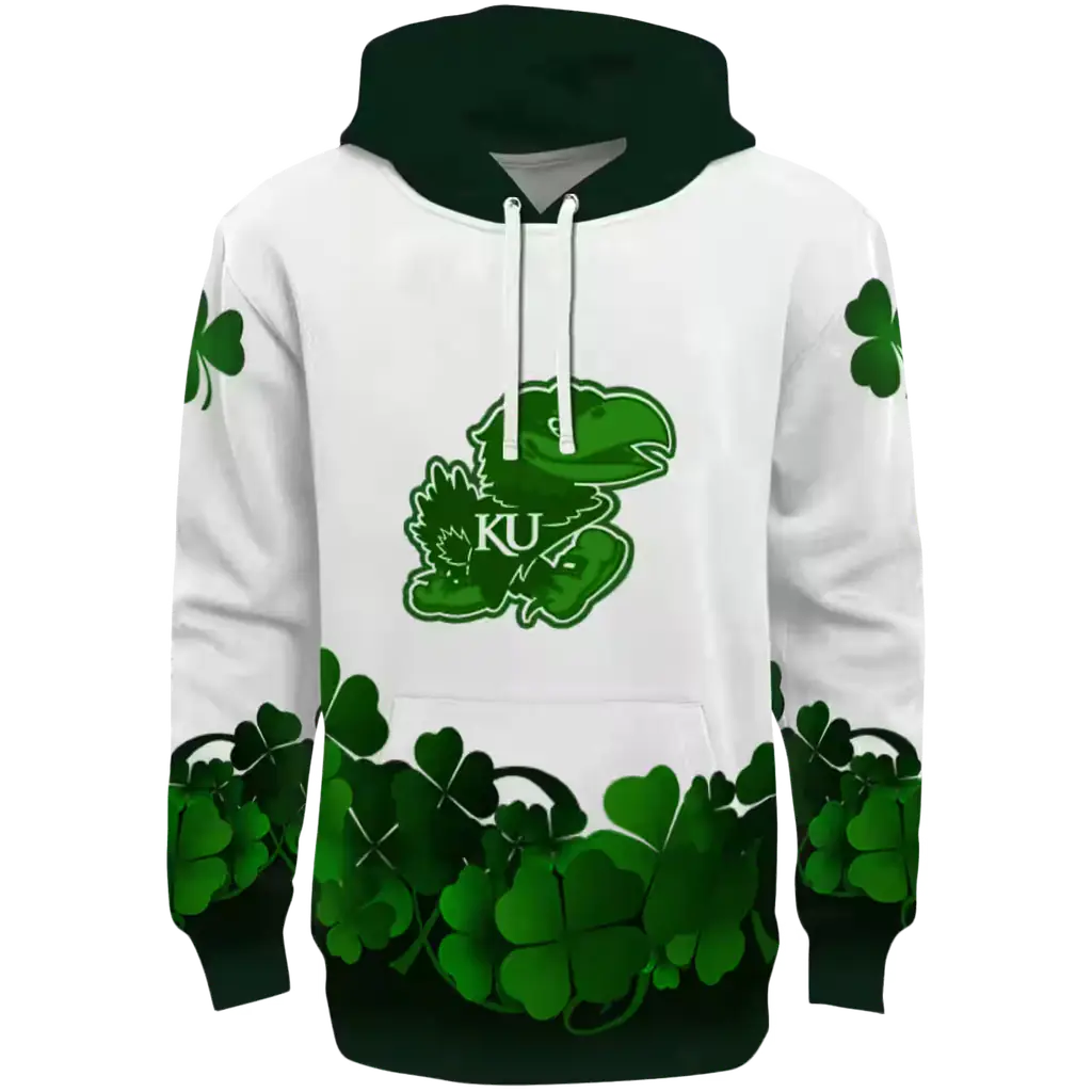kansas jayhawks lucky motif white green hoodie best selling kansas jayhawks lucky motif white green hoodie best selling