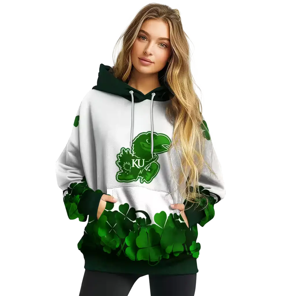kansas jayhawks lucky motif white green hoodie high quality kansas jayhawks lucky motif white green hoodie high quality