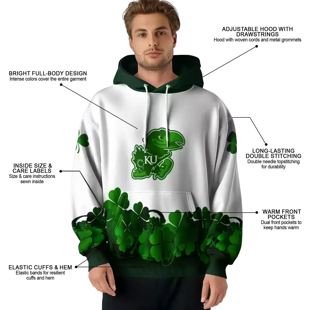 kansas jayhawks lucky motif white green hoodie latest model kansas jayhawks lucky motif white green hoodie latest model