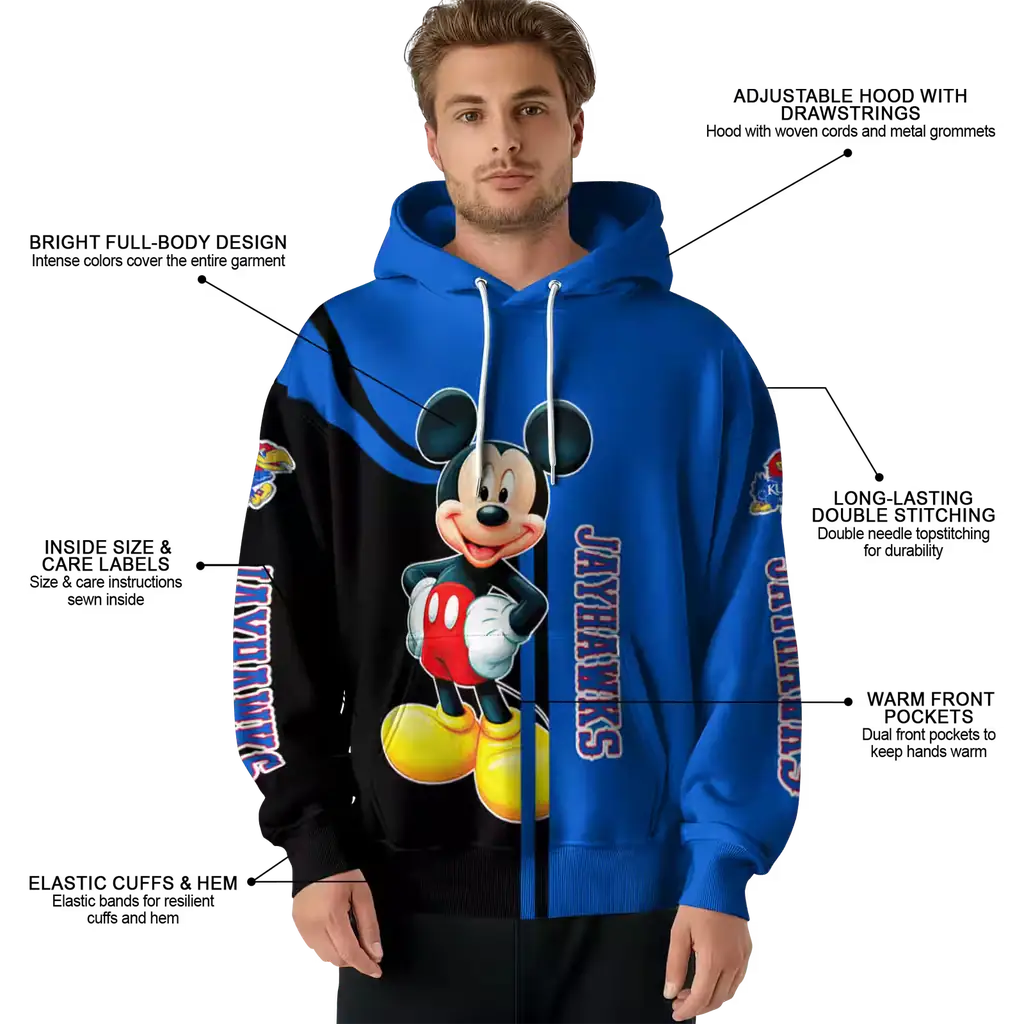 kansas jayhawks mickey mouse blue black hoodie latest model kansas jayhawks mickey mouse blue black hoodie latest model