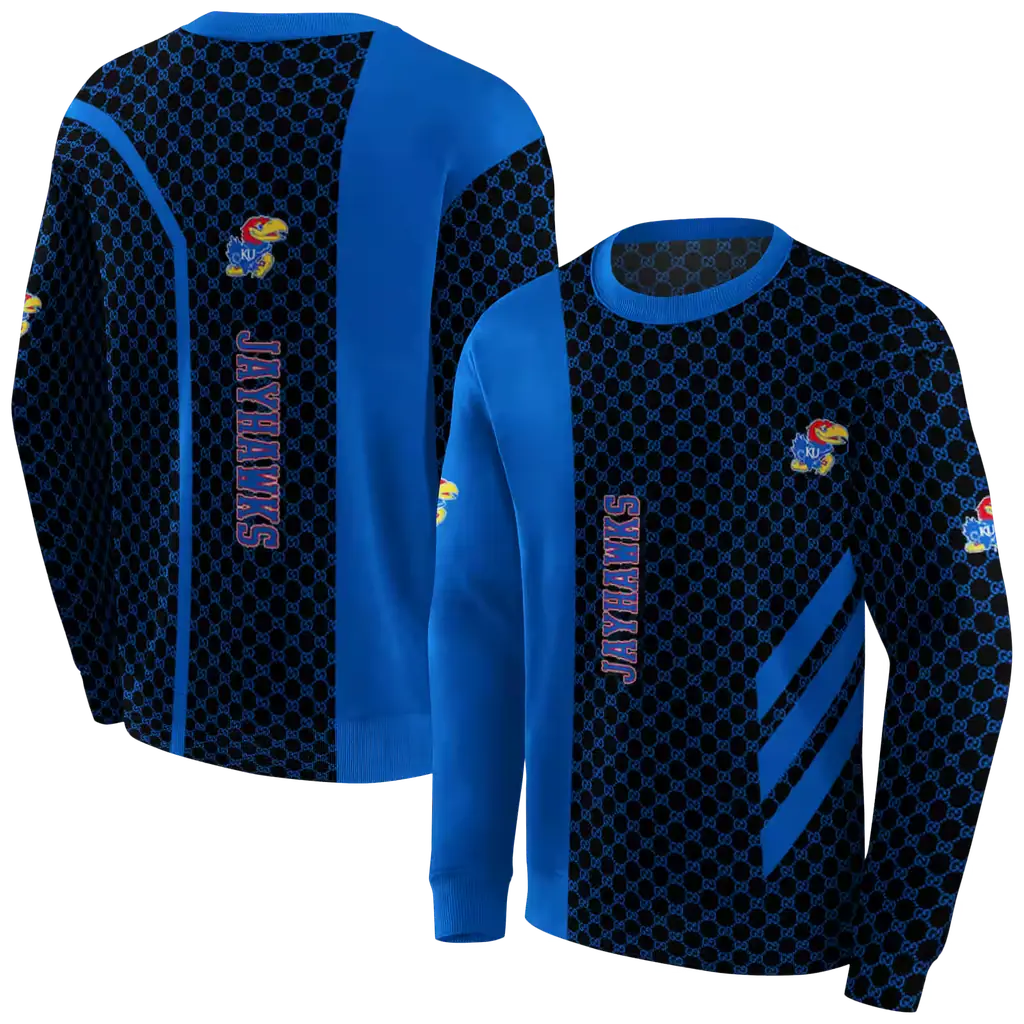 kansas jayhawks monogram pattern blue hoodie premium grade kansas jayhawks monogram pattern blue hoodie premium grade