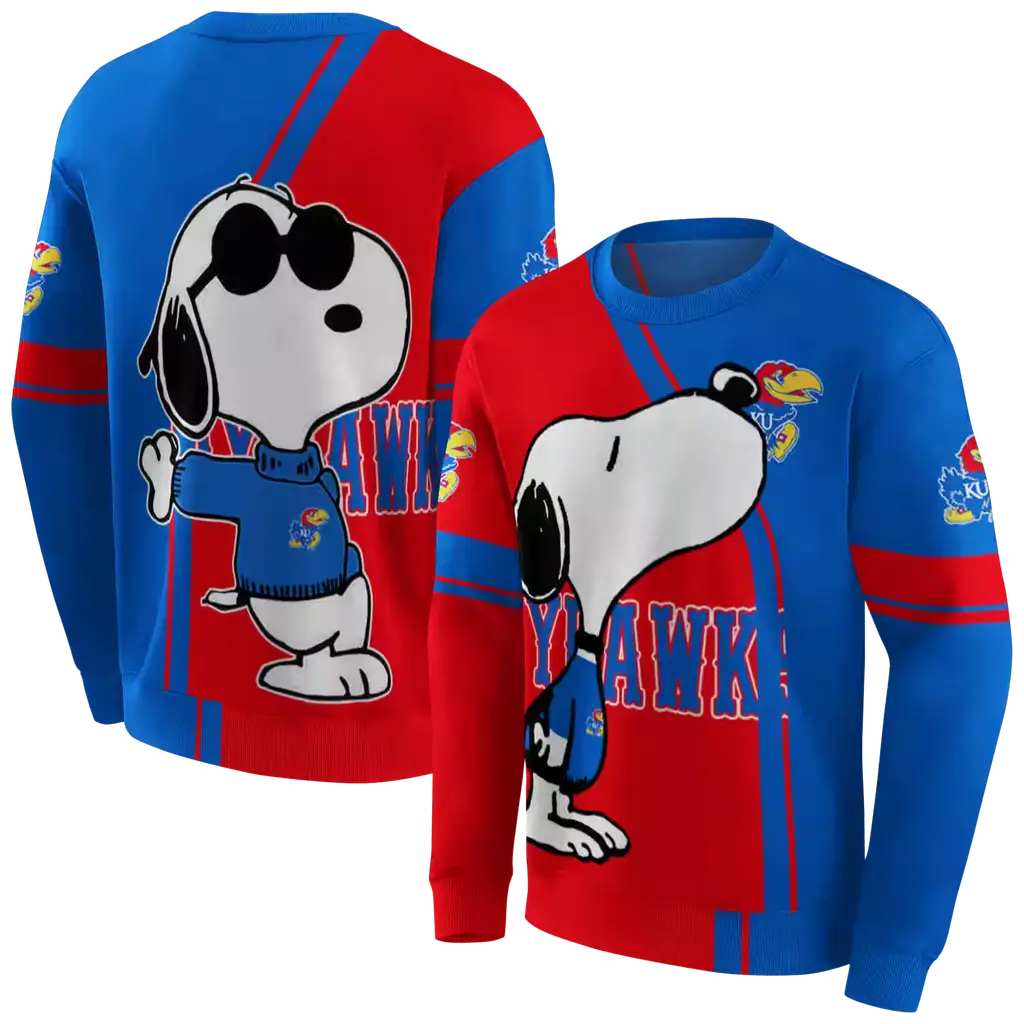 kansas jayhawks playful snoopy blue hoodie premium grade kansas jayhawks playful snoopy blue hoodie premium grade
