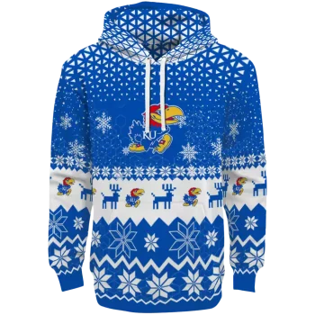 kansas jayhawks reindeer motif blue hoodie best selling