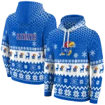 kansas jayhawks reindeer motif blue hoodie best selling