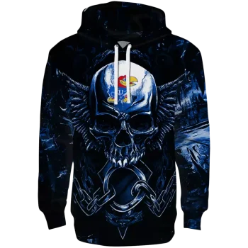kansas jayhawks skull artwork blue black hoodie best selling