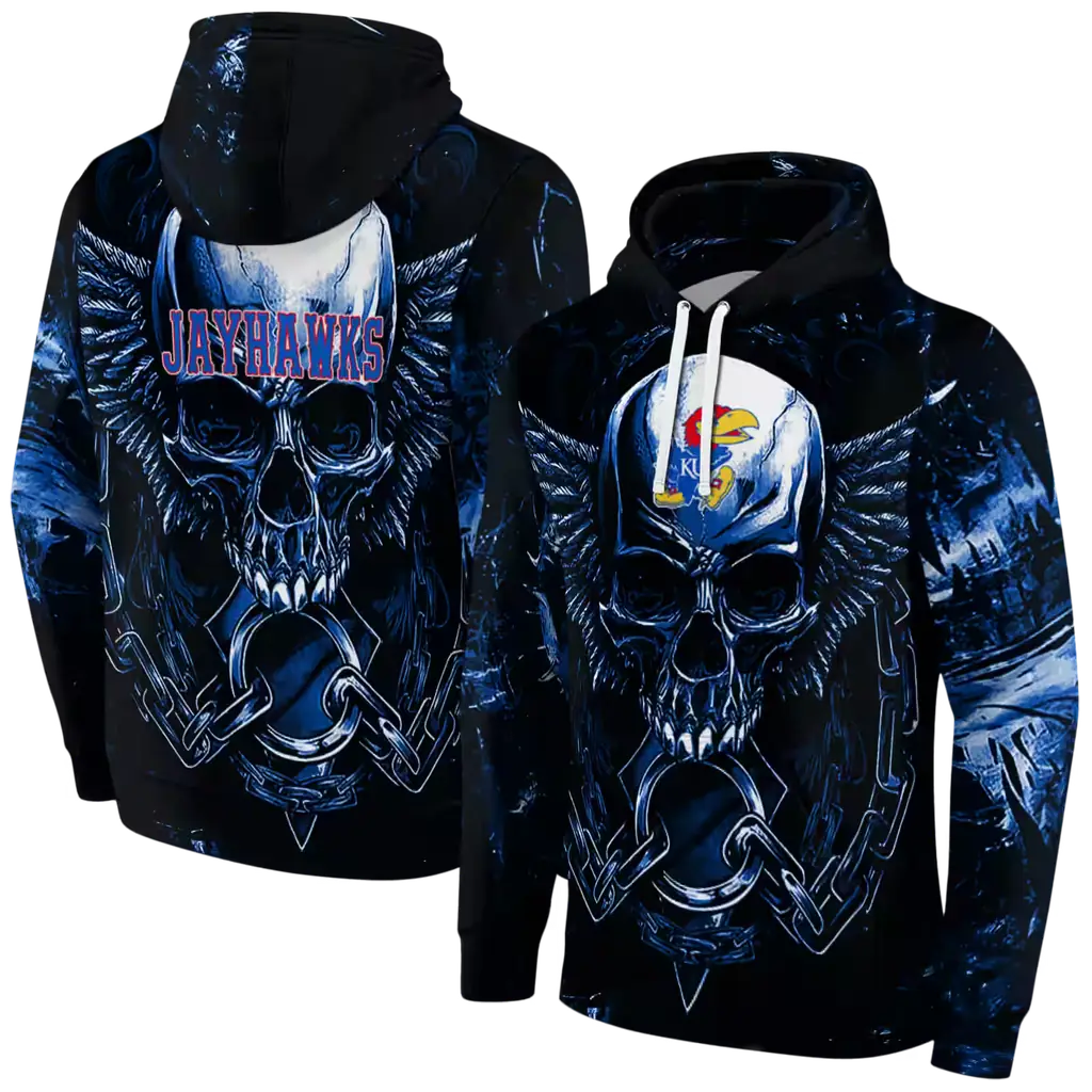kansas jayhawks skull artwork blue black hoodie fashion forward kansas jayhawks skull artwork blue black hoodie fashion forward