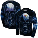 kansas jayhawks skull artwork blue black hoodie best selling