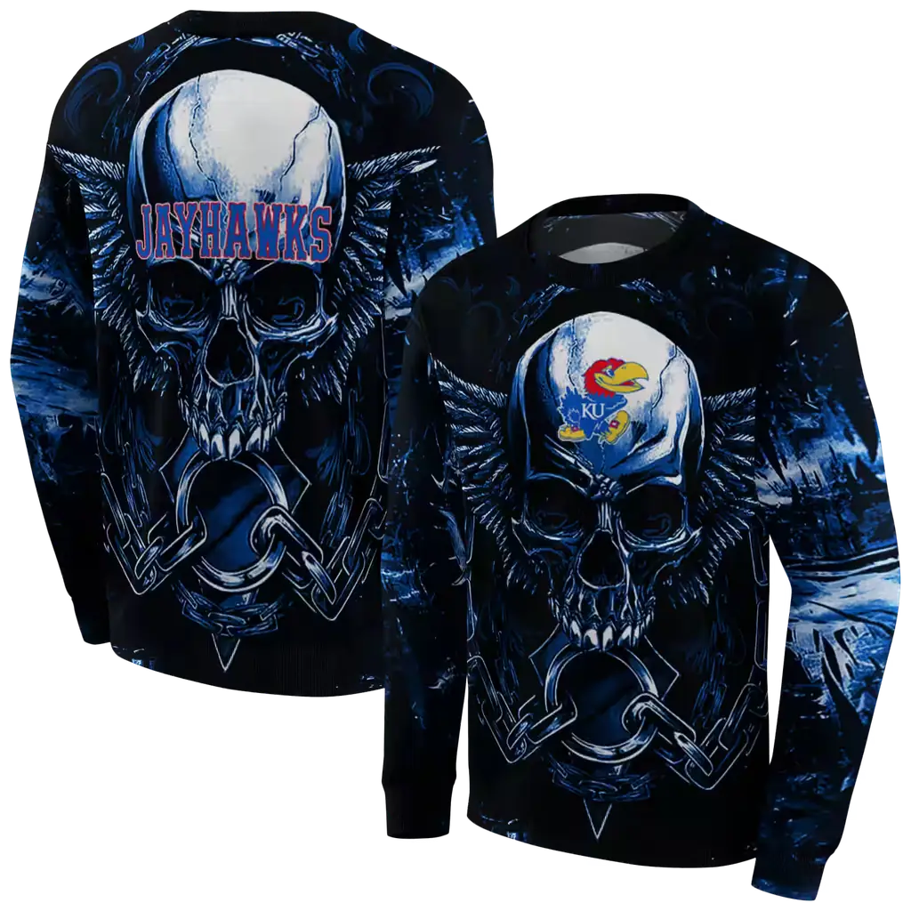 kansas jayhawks skull artwork blue black hoodie premium grade kansas jayhawks skull artwork blue black hoodie premium grade
