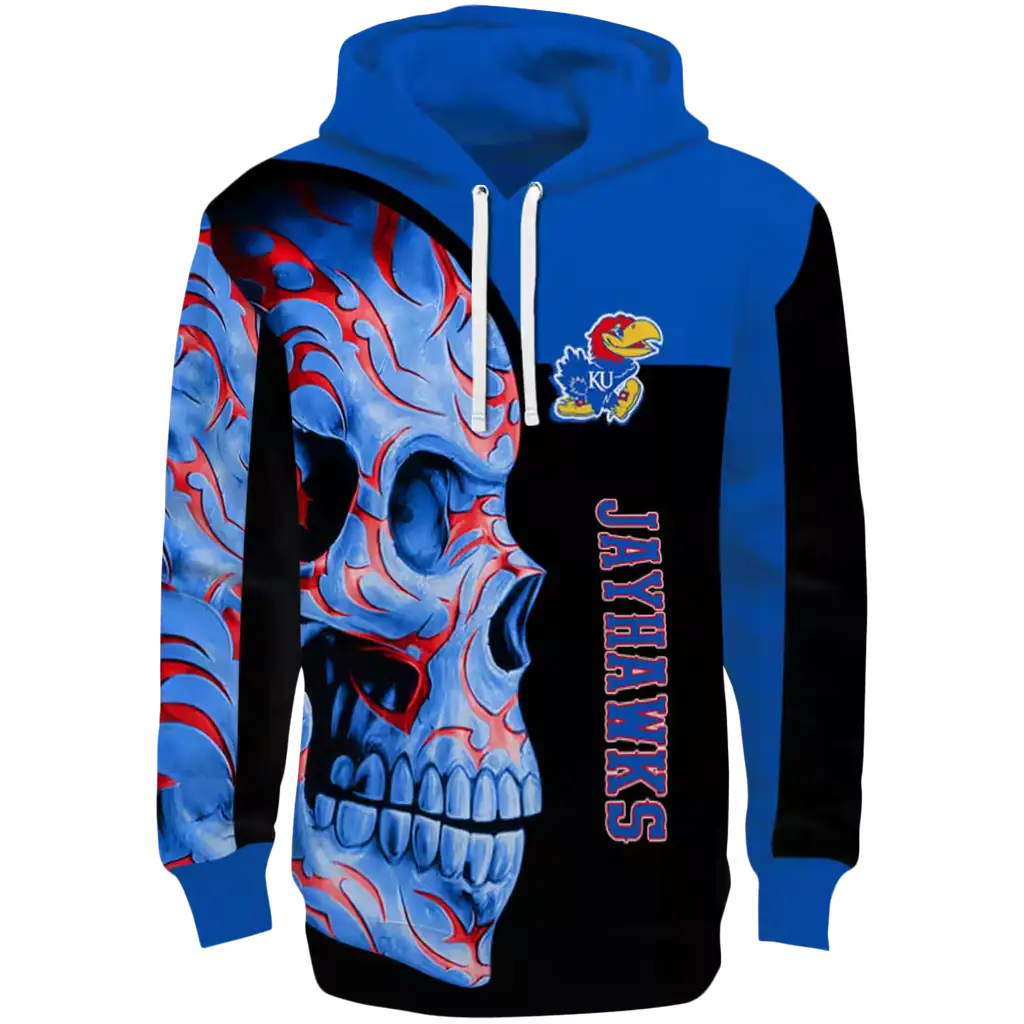 kansas jayhawks skull motif blue black hoodie best selling kansas jayhawks skull motif blue black hoodie best selling
