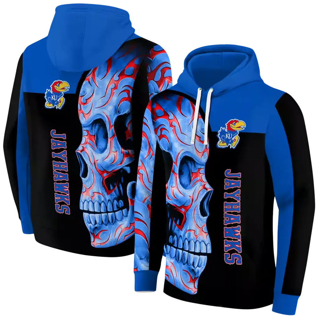 kansas jayhawks skull motif blue black hoodie fashion forward kansas jayhawks skull motif blue black hoodie fashion forward