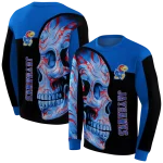 kansas jayhawks skull motif blue black hoodie best selling