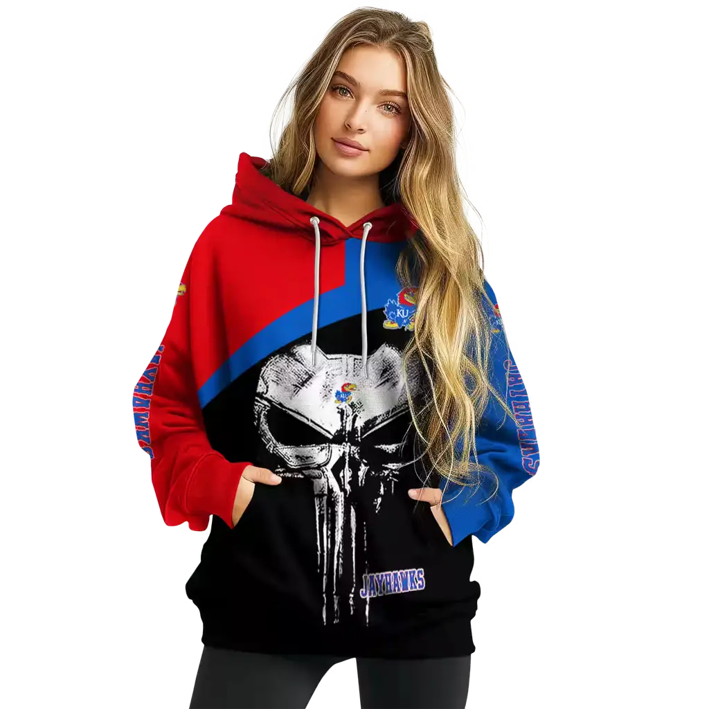 kansas jayhawks skull punisher crimson black hoodie high quality kansas jayhawks skull punisher crimson black hoodie high quality